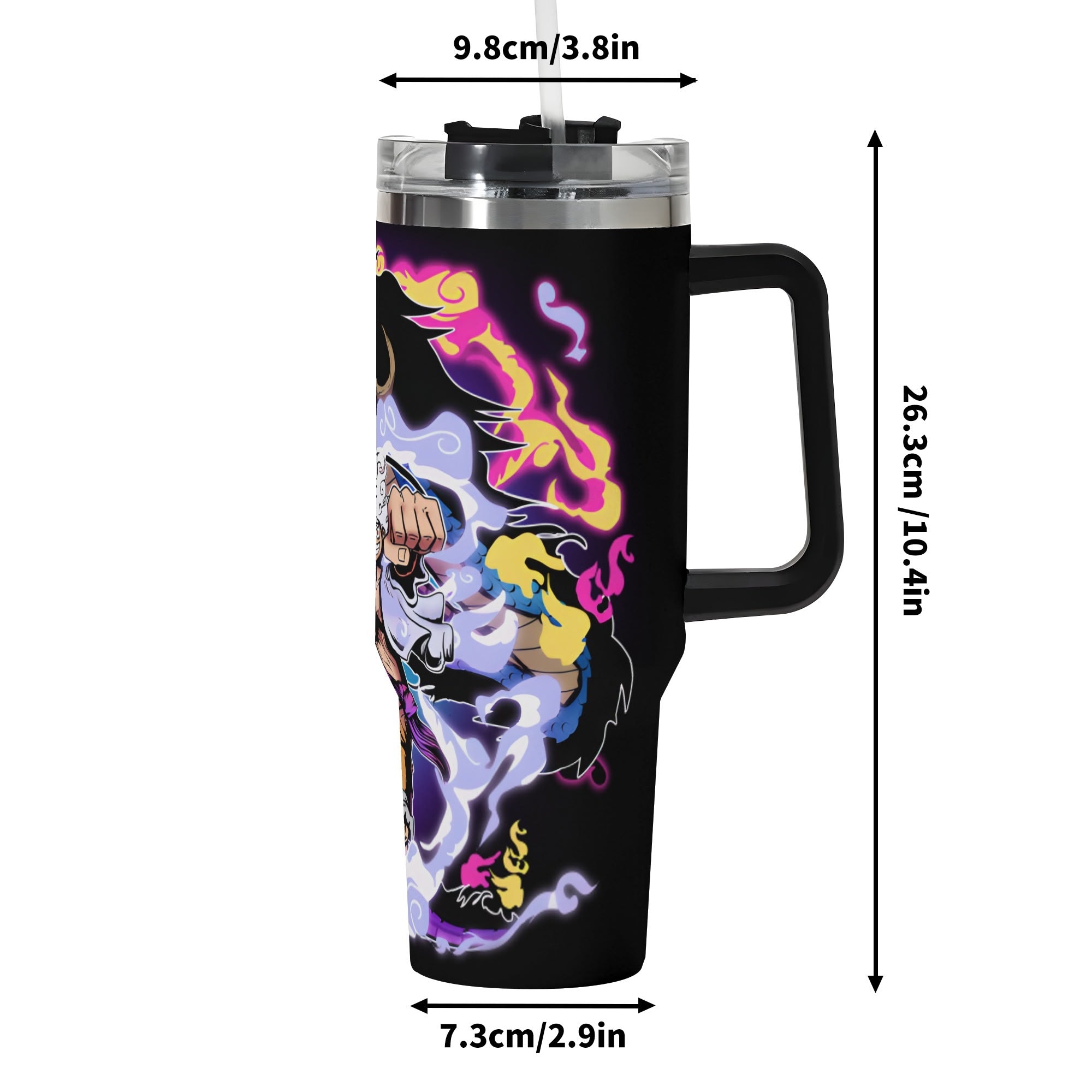 Sun God Luffy One Piece 40oz Stainless Steel Tumbler Gift With Black Handle and Straw