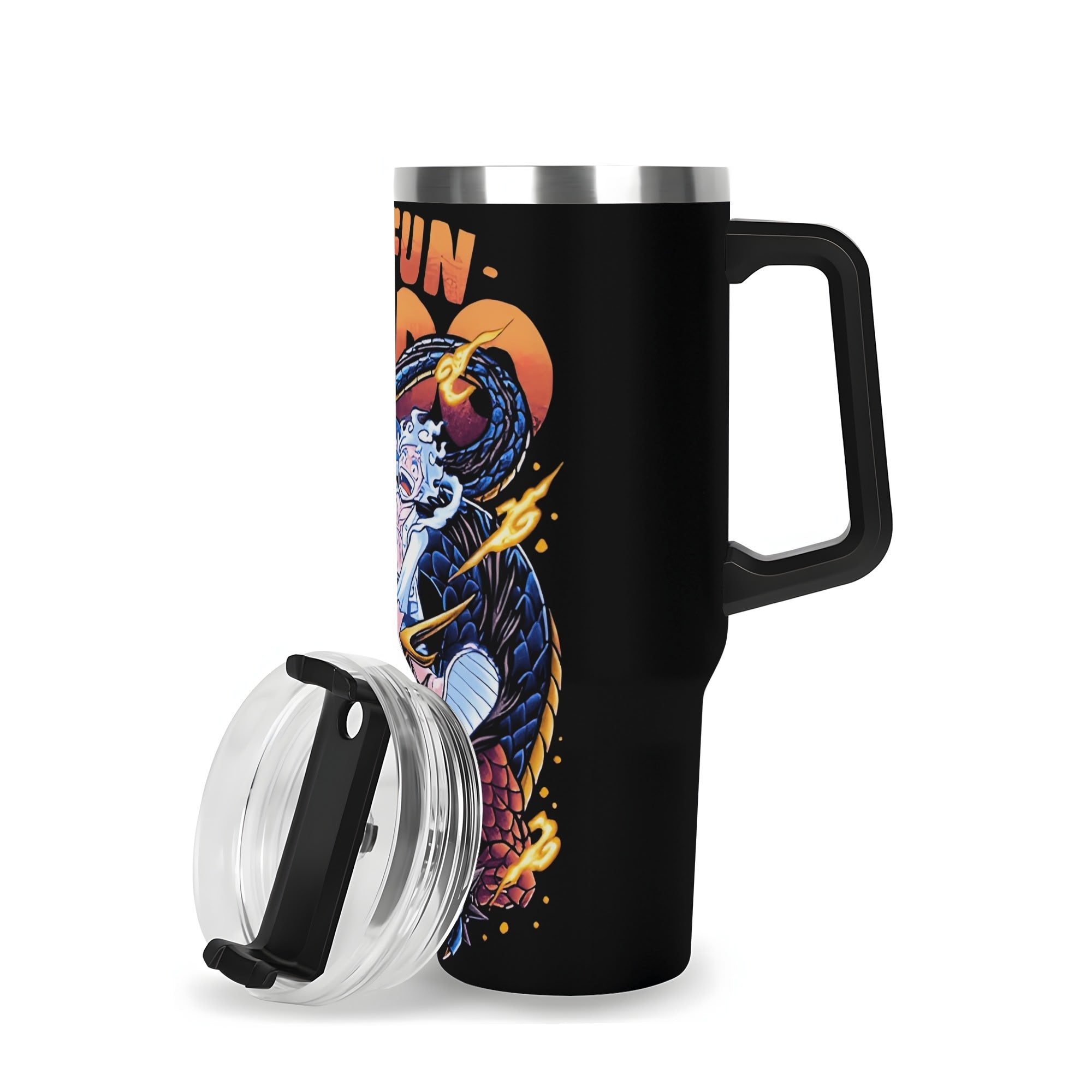 Sun God Luffy One Piece 40oz Stainless Steel Tumbler Gift With Black Handle and Straw