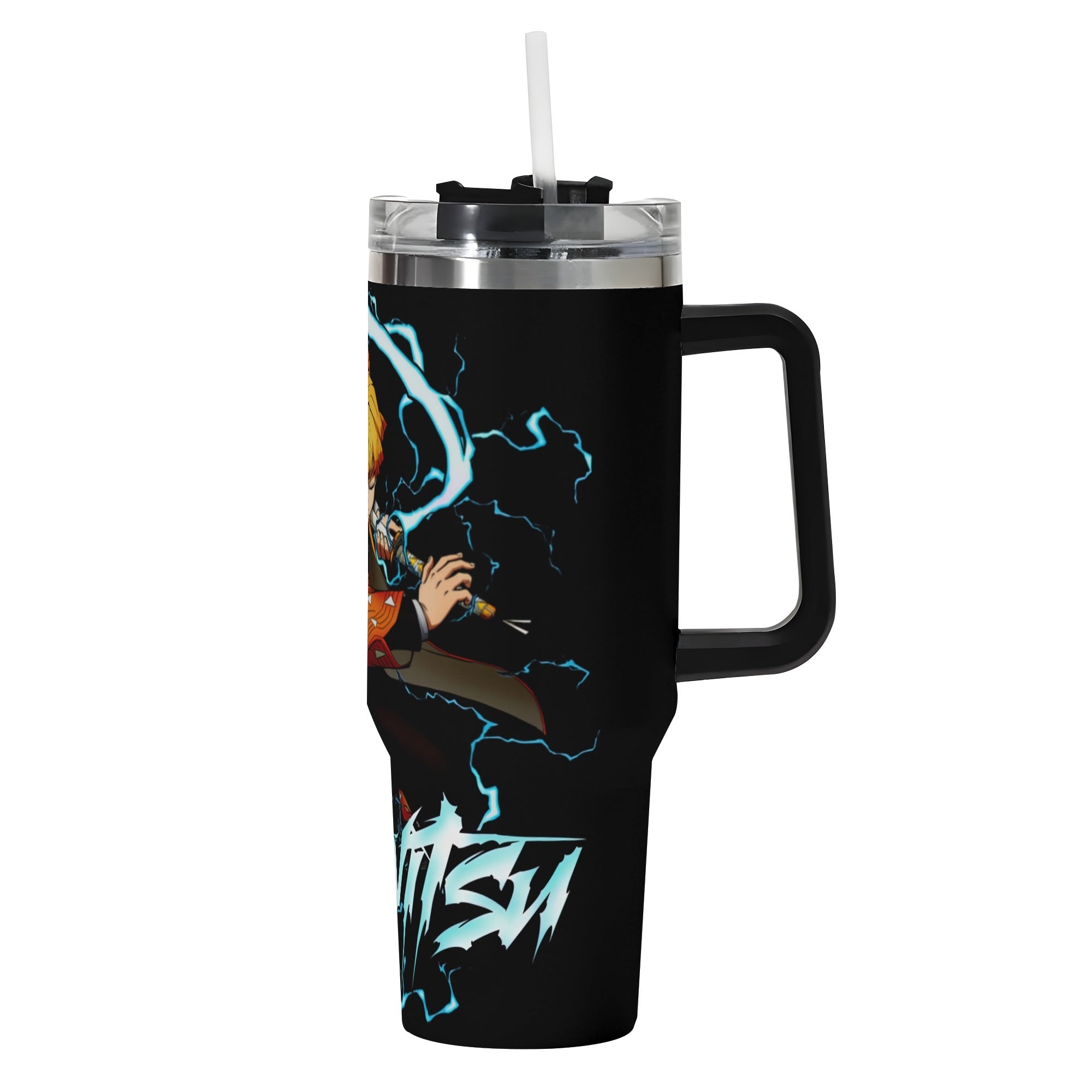 Zenitsu Demon Slayer 40oz Stainless Steel Tumbler Gift With Black Handle and Straw