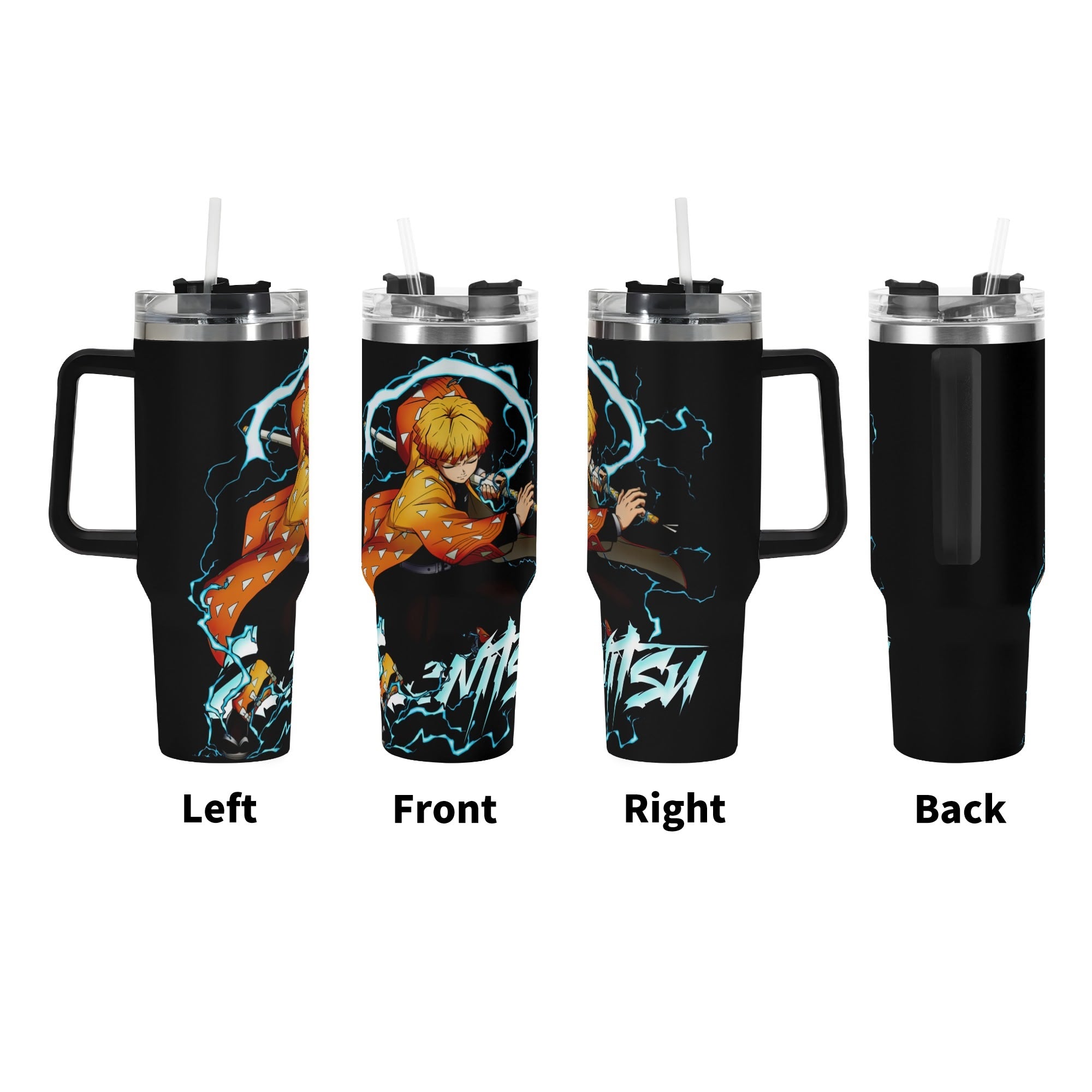 Zenitsu Demon Slayer 40oz Stainless Steel Tumbler Gift With Black Handle and Straw