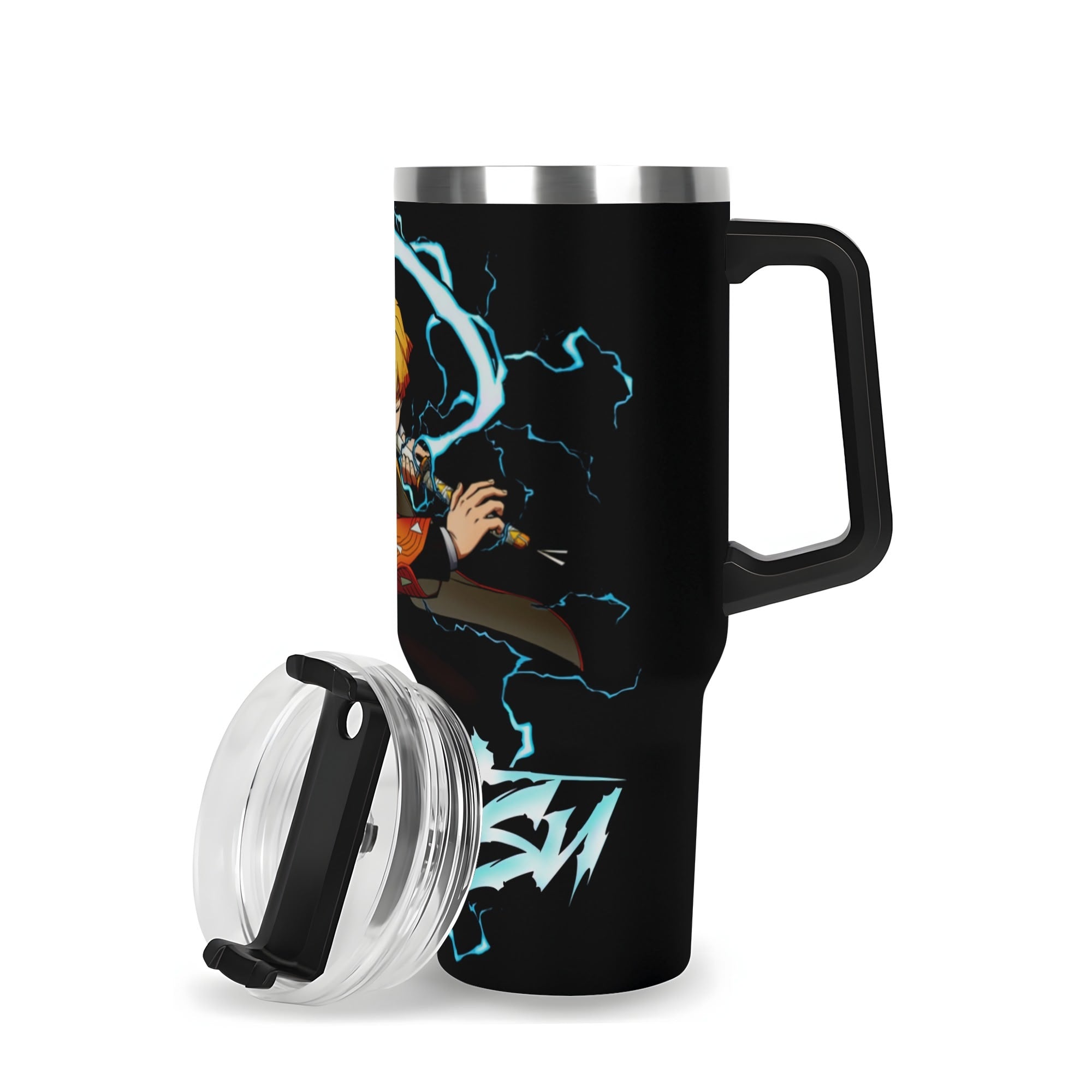 Zenitsu Demon Slayer 40oz Stainless Steel Tumbler Gift With Black Handle and Straw