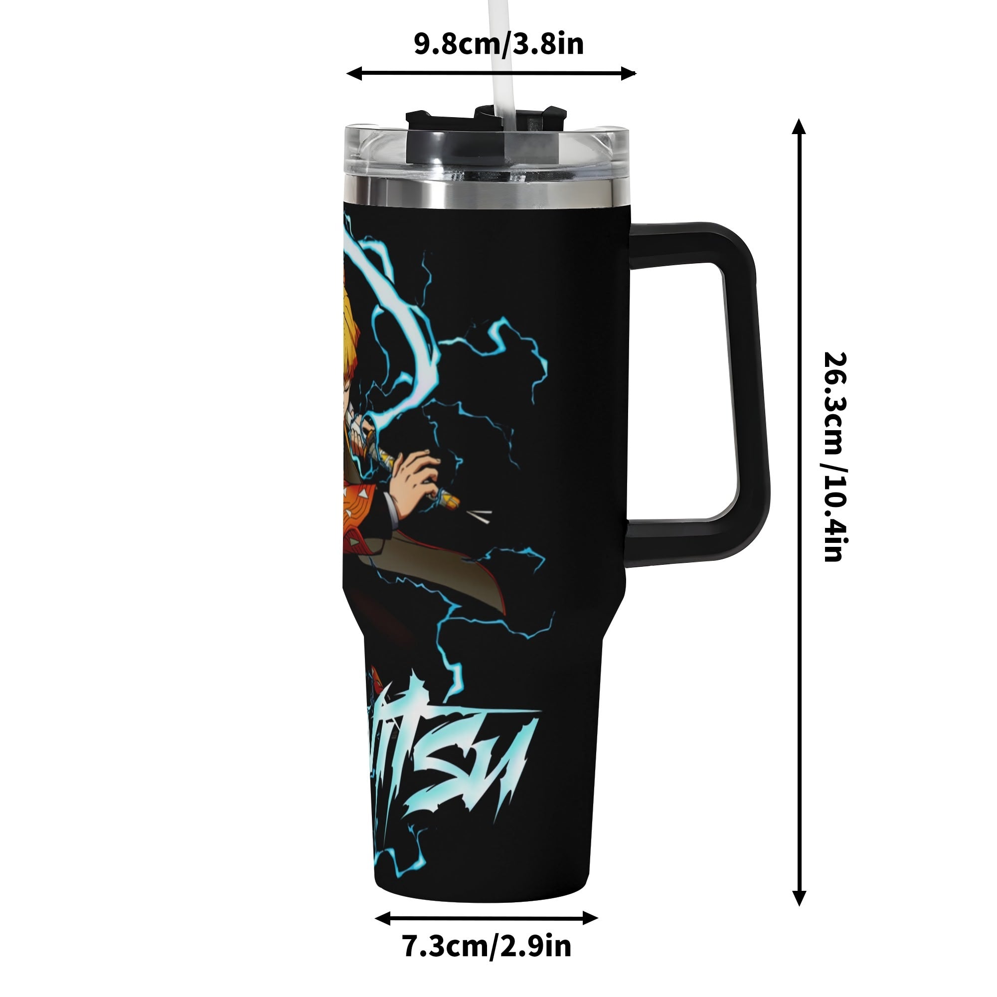 Zenitsu Demon Slayer 40oz Stainless Steel Tumbler Gift With Black Handle and Straw