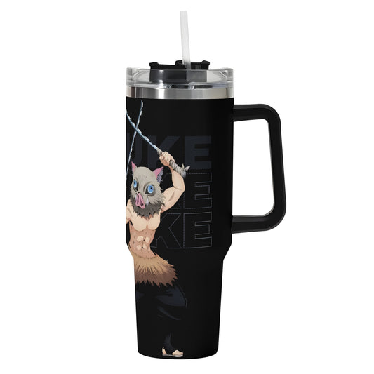 Inosuke Demon Slayer 40oz Stainless Steel Tumbler Gift With Black Handle and Straw