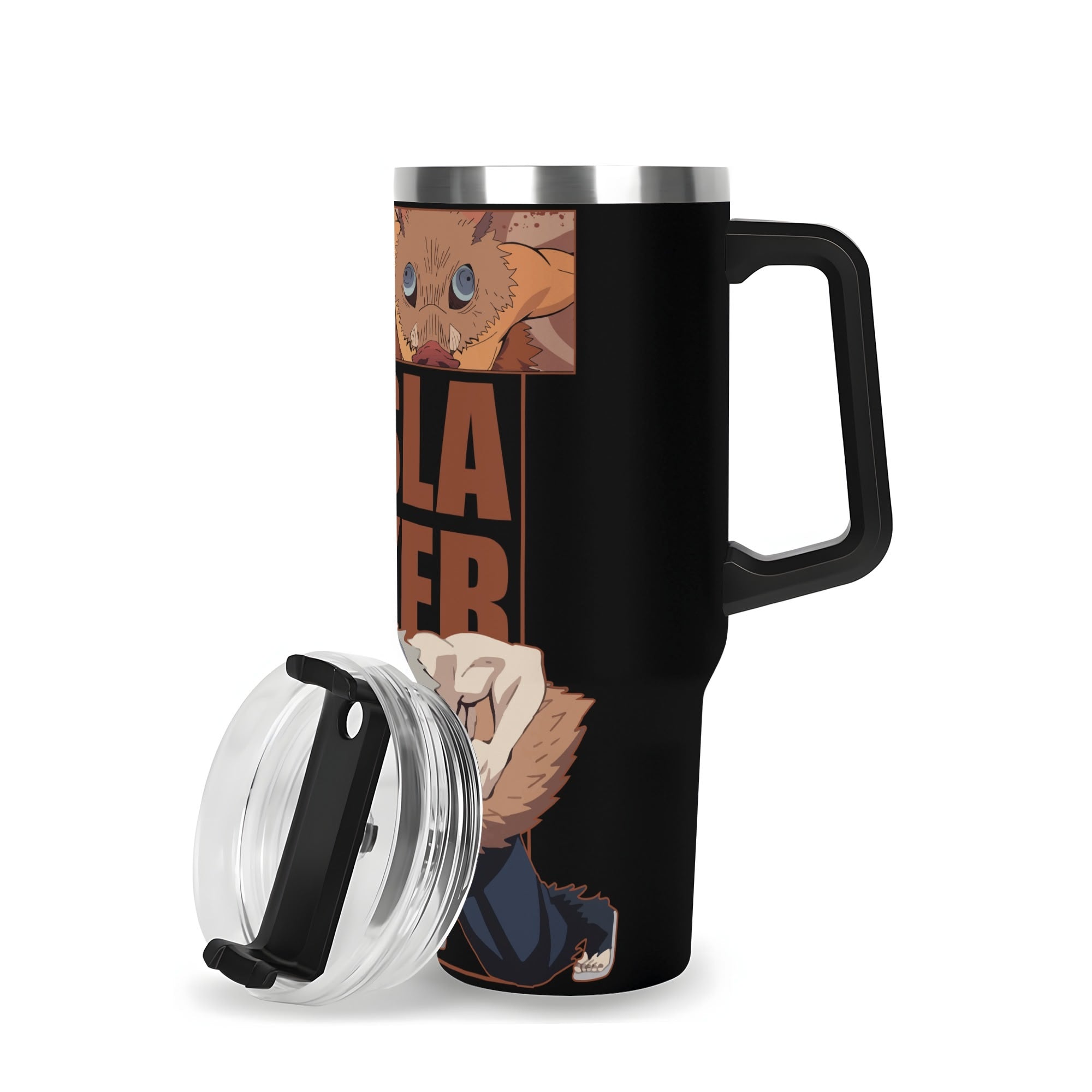 Inosuke Demon Slayer 40oz Stainless Steel Tumbler Gift With Black Handle and Straw
