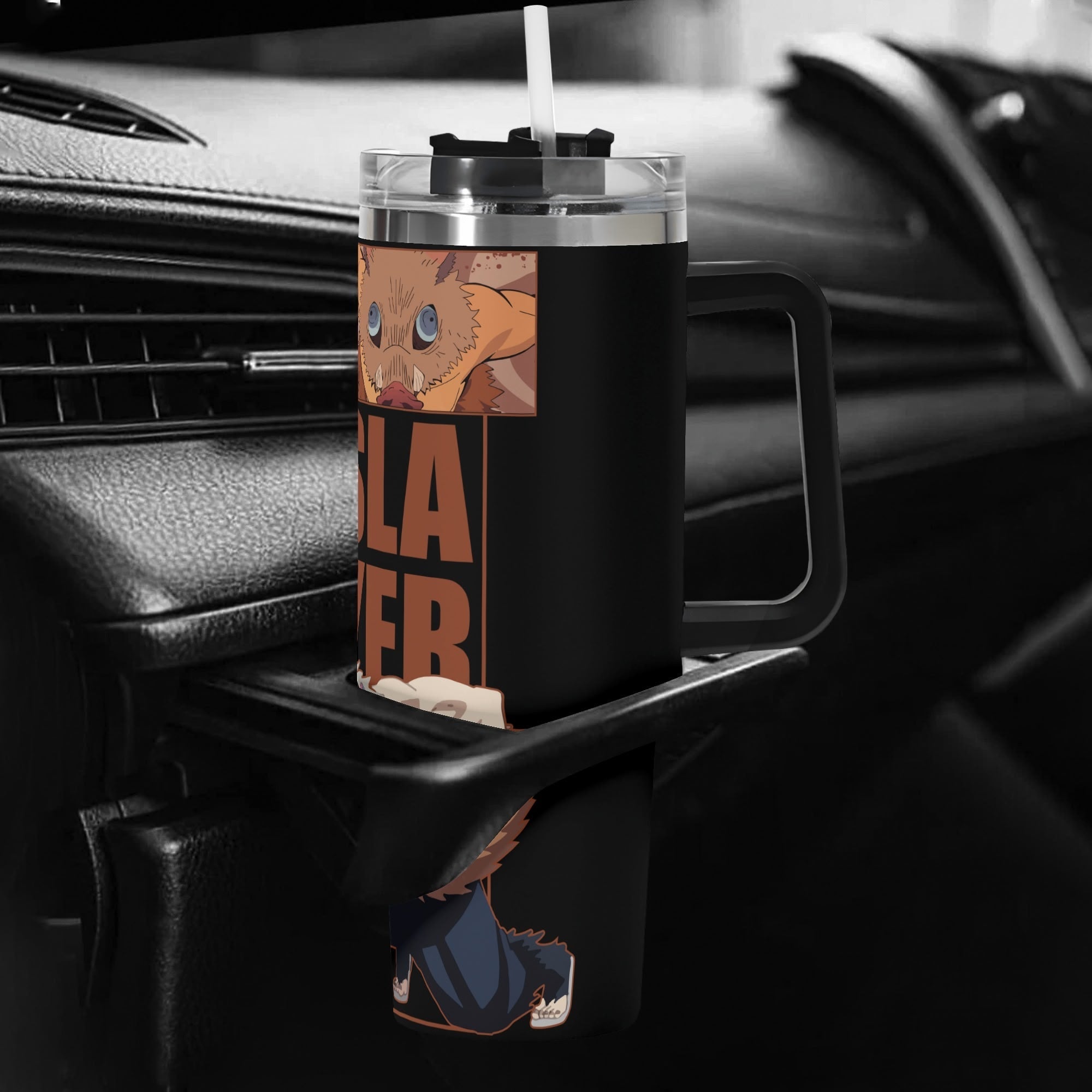 Inosuke Demon Slayer 40oz Stainless Steel Tumbler Gift With Black Handle and Straw