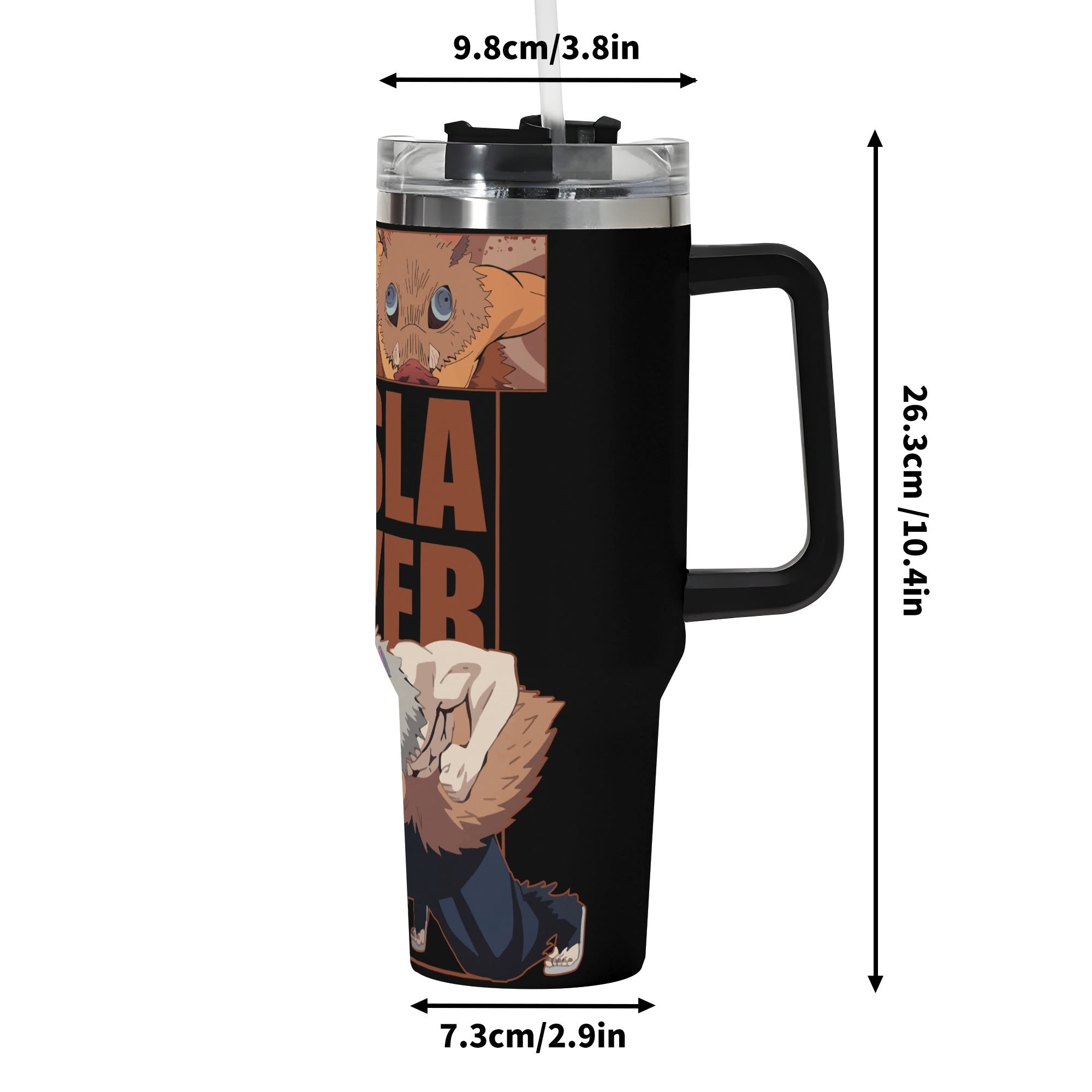 Inosuke Demon Slayer 40oz Stainless Steel Tumbler Gift With Black Handle and Straw