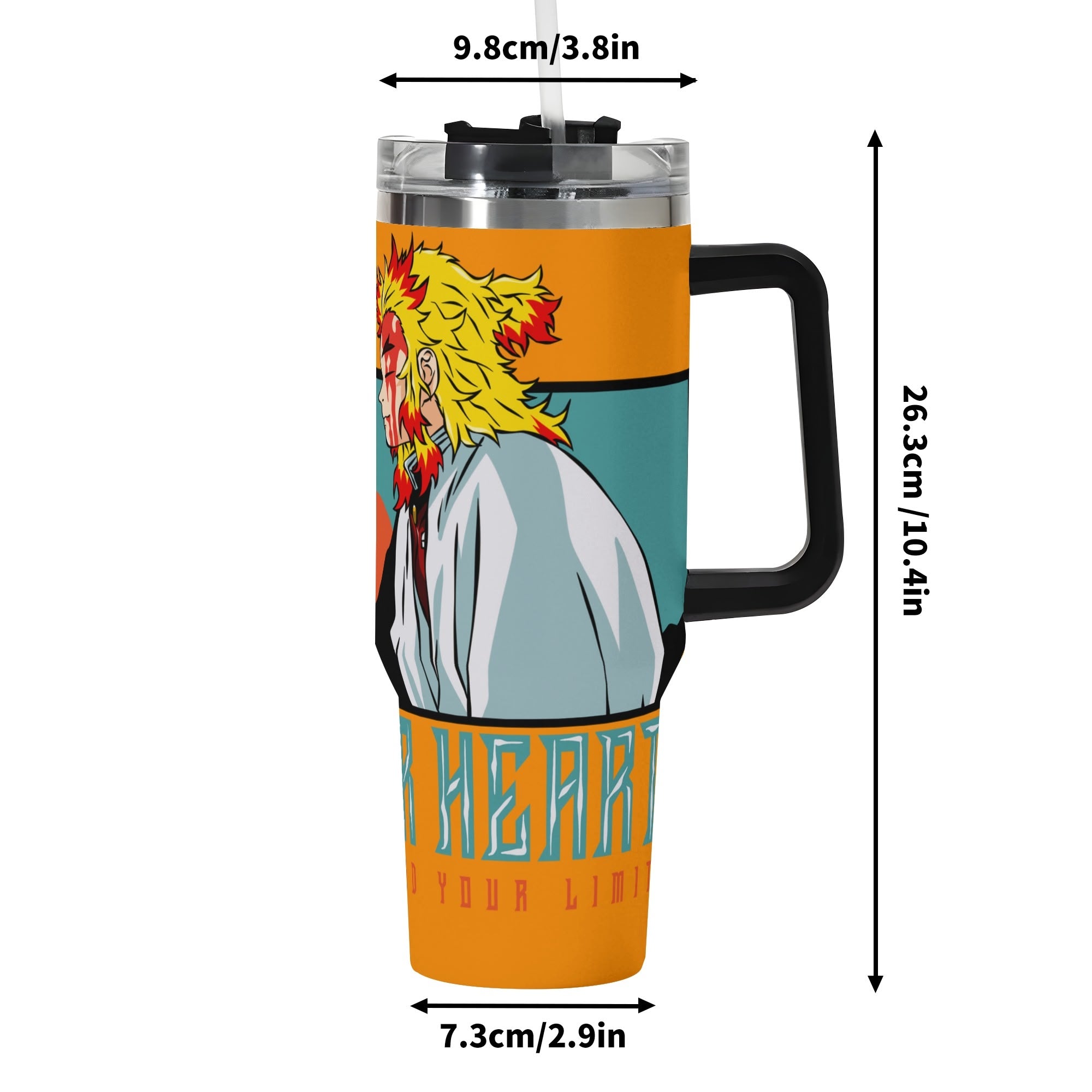 Tanjiro and Rengoku Demon Slayer 40oz Stainless Steel Tumbler Gift With Black Handle and Straw