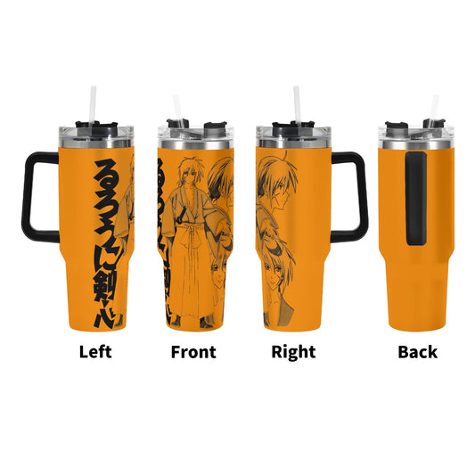 Kenshin 40oz Stainless Steel Tumbler Gift With Black Handle and Straw