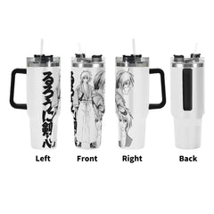 kenshin 40oz Stainless Steel Tumbler Gift With Black Handle and Straw