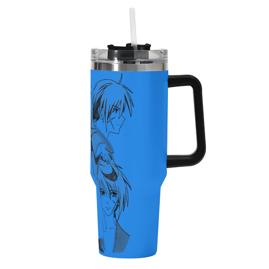 Kenshin 40oz Stainless Steel Tumbler Gift With Black Handle and Straw