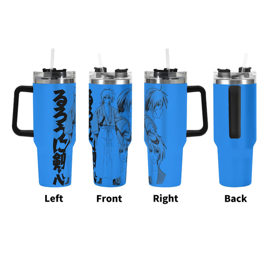 Kenshin 40oz Stainless Steel Tumbler Gift With Black Handle and Straw