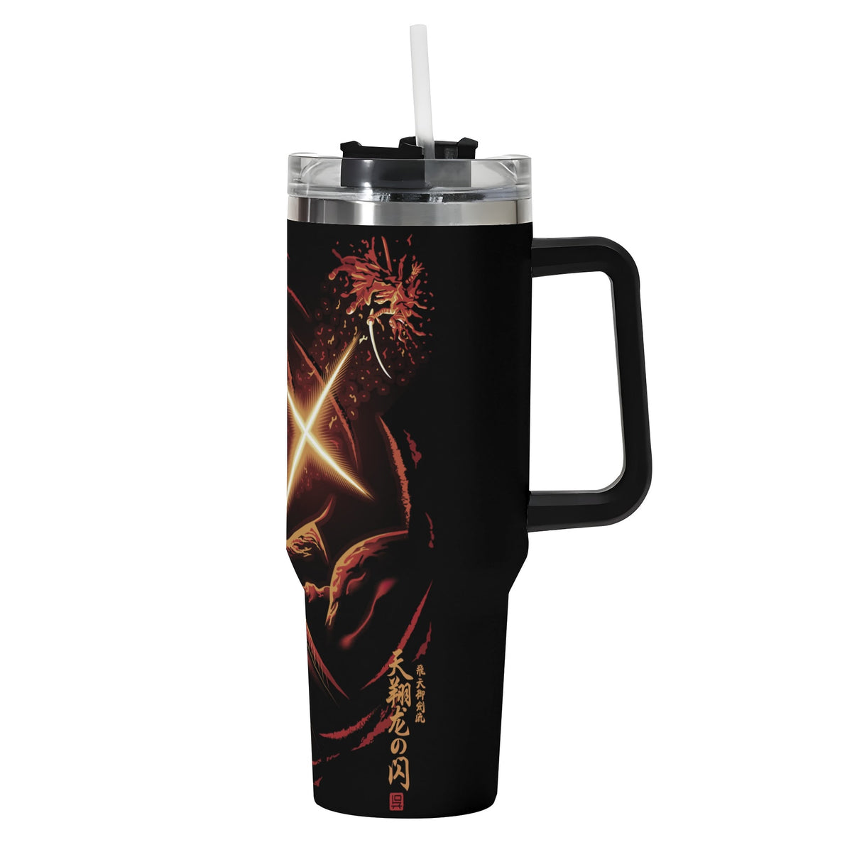 Kenshin 40oz Stainless Steel Tumbler Gift With Black Handle and Straw