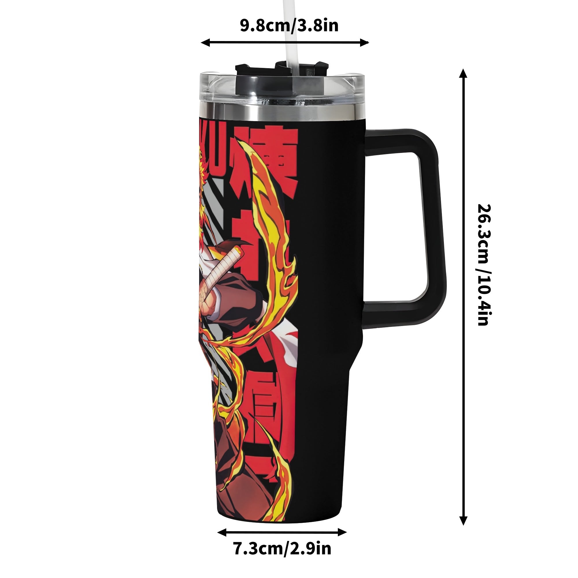 Rengoku Demon Slayer 40oz Stainless Steel Tumbler Gift With Black Handle and Straw