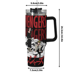 Tokyo Revengers 40oz Stainless Steel Tumbler Gift With Black Handle and Straw