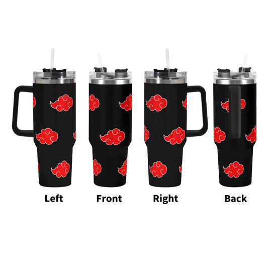 Akatsuki Clouds 40oz Stainless Steel Tumbler Gift With Black Handle and Straw