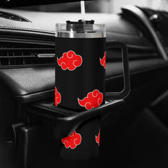 Akatsuki Clouds 40oz Stainless Steel Tumbler Gift With Black Handle and Straw