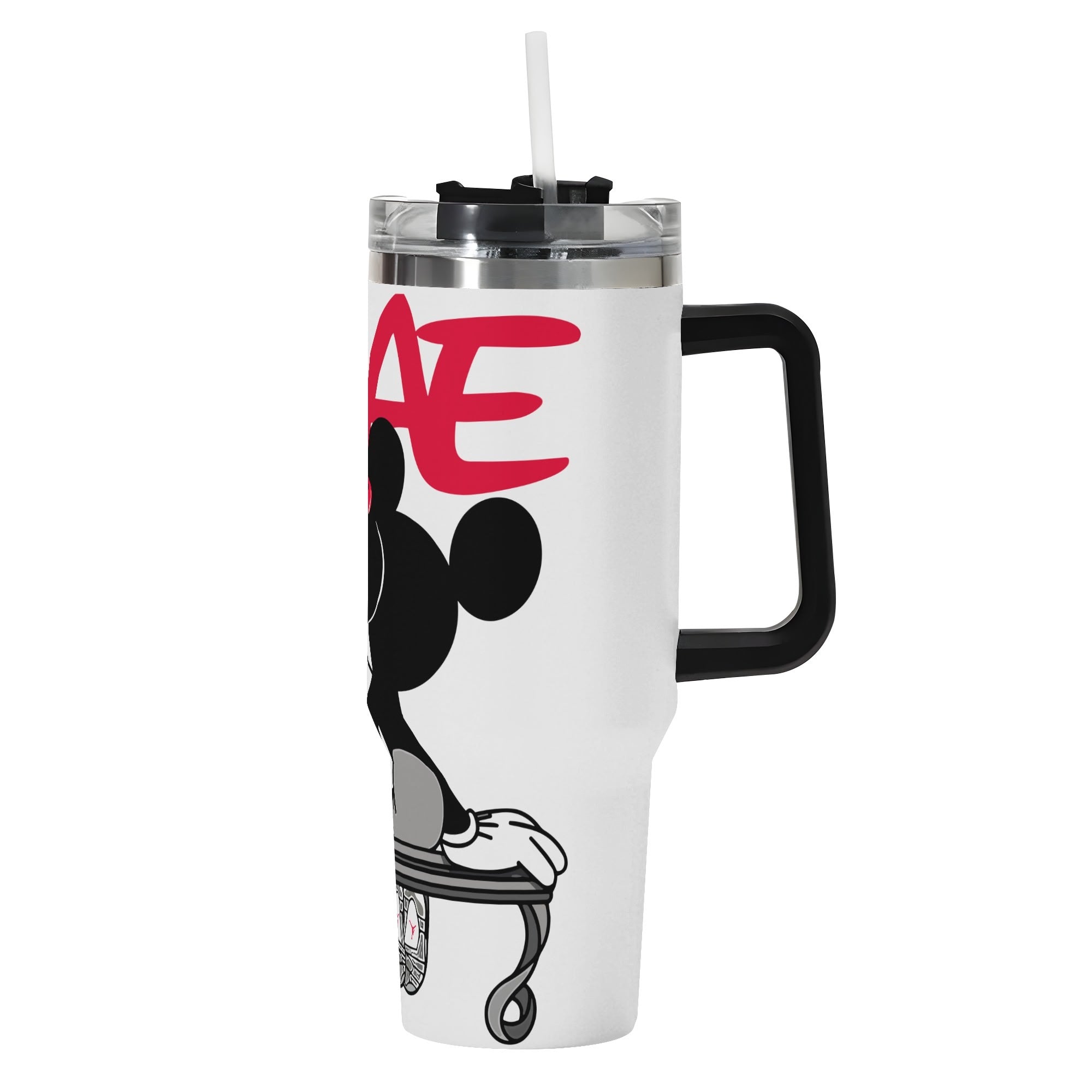 Mickey and Minnie 40oz Stainless Steel Tumbler Gift With Black Handle and Straw