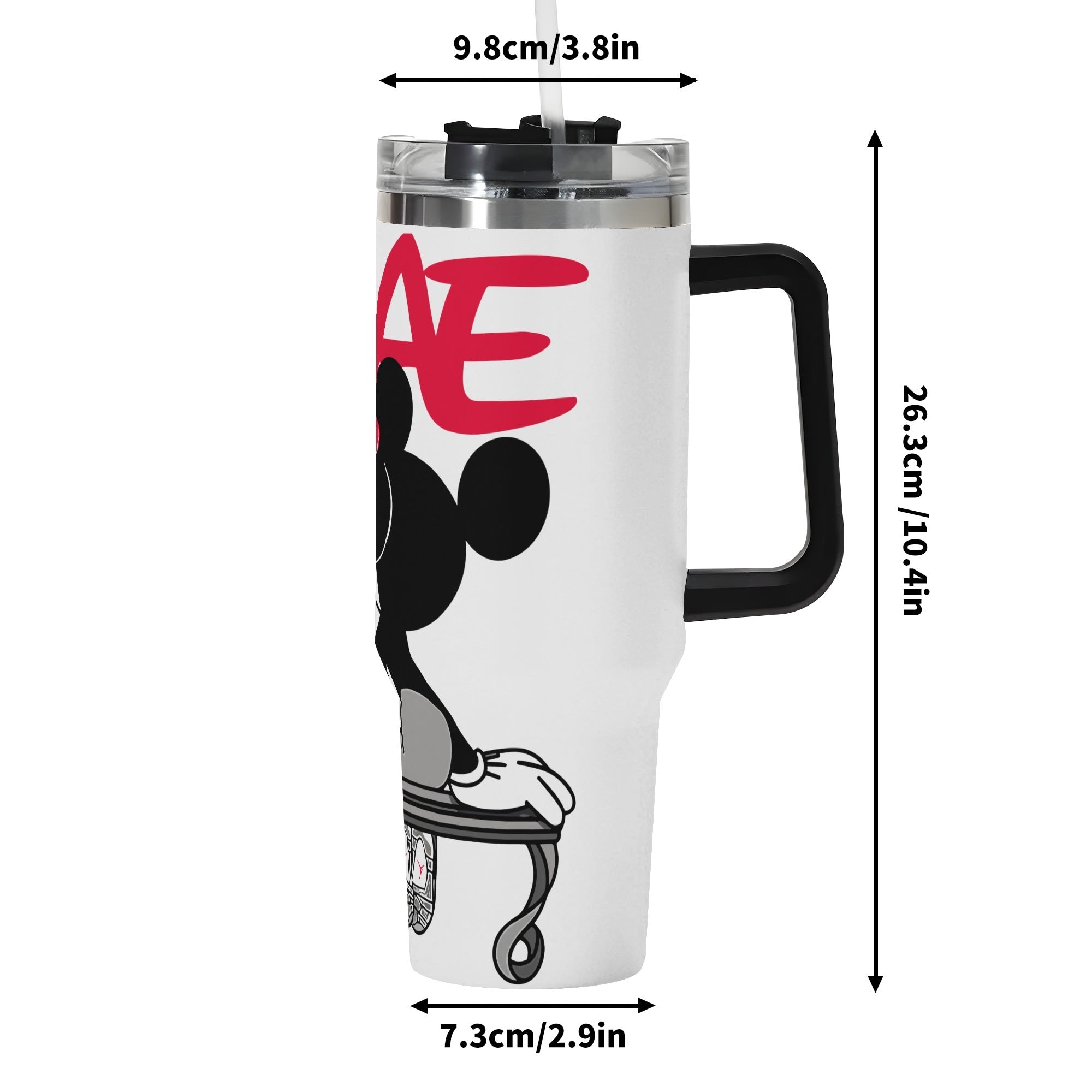 Mickey and Minnie 40oz Stainless Steel Tumbler Gift With Black Handle and Straw