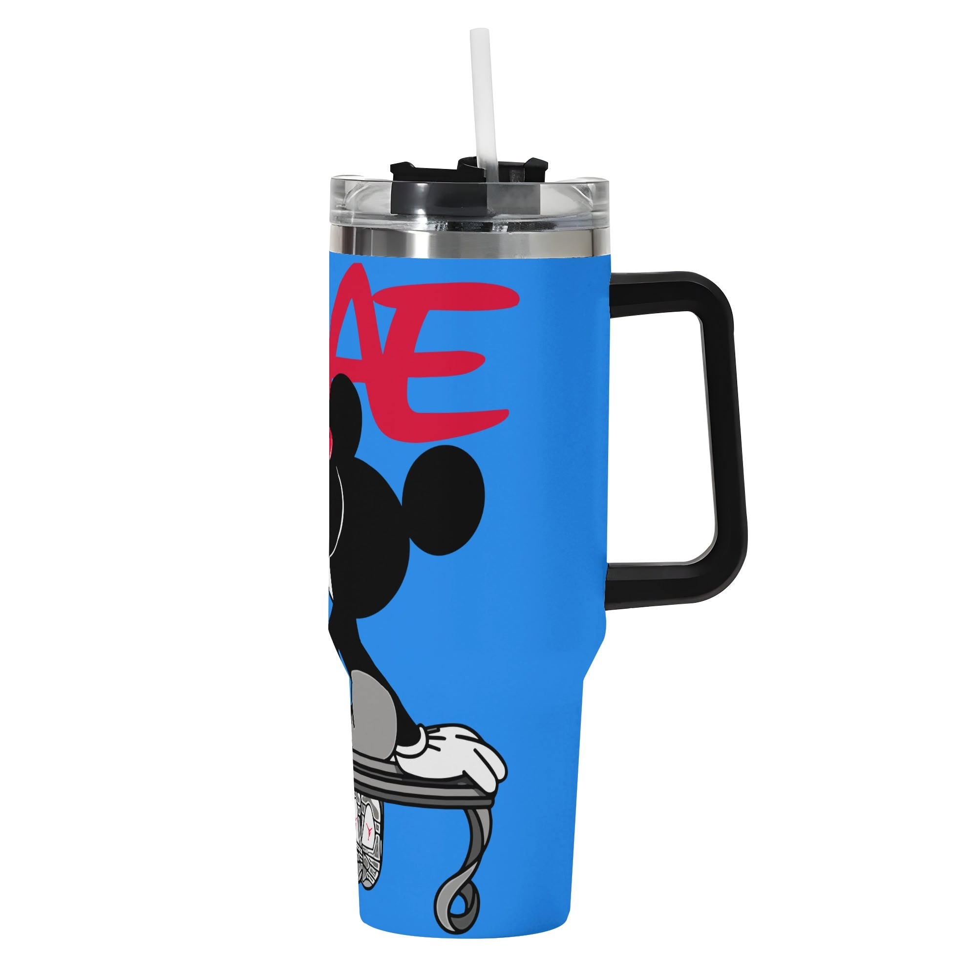 Mickey and Minnie 40oz Stainless Steel Tumbler Gift With Black Handle and Straw