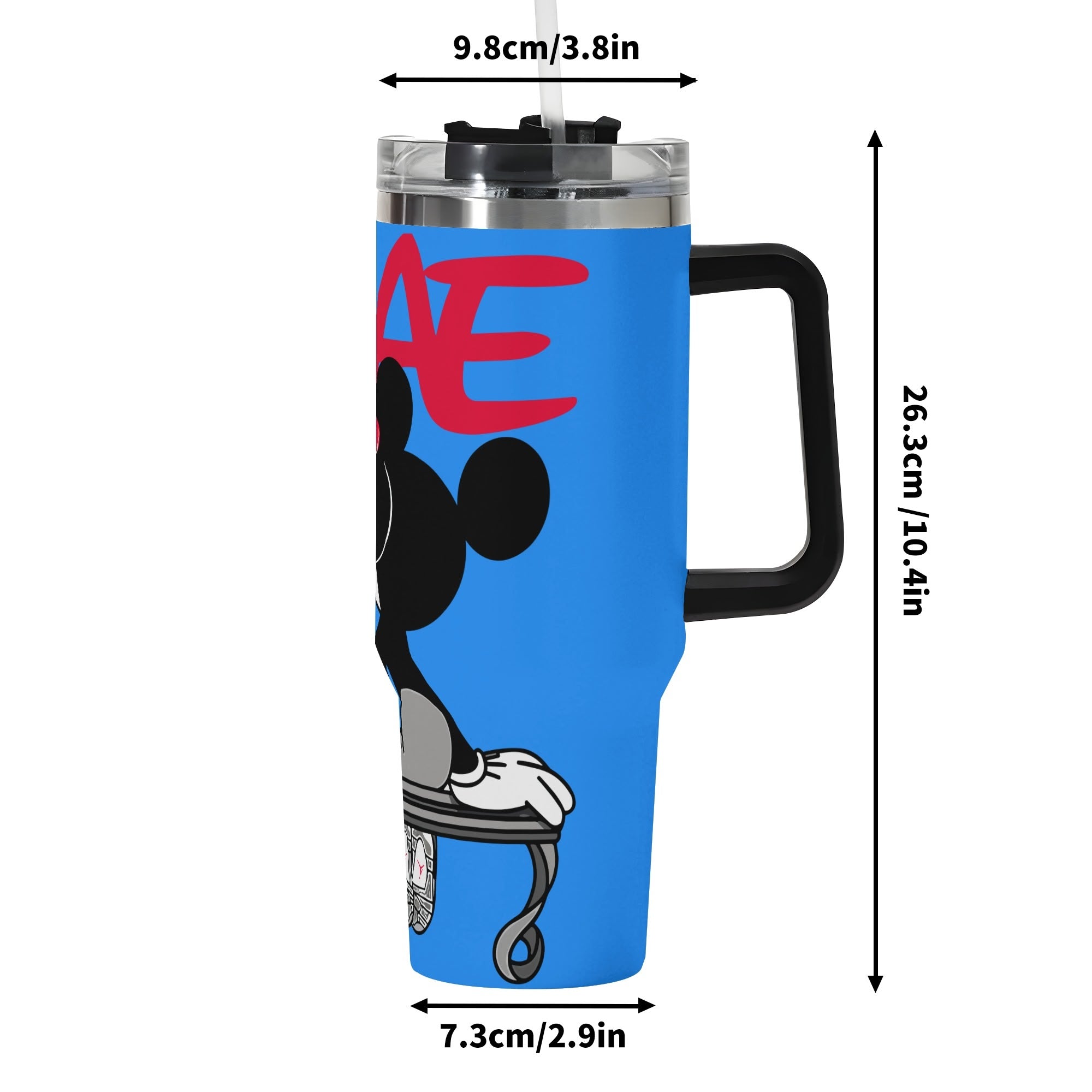 Mickey and Minnie 40oz Stainless Steel Tumbler Gift With Black Handle and Straw