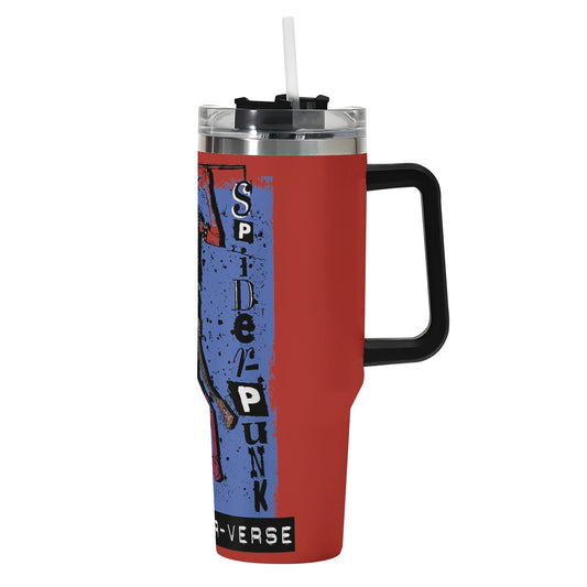 Spider Punk 40oz Stainless Steel Tumbler Gift With Black Handle and Straw