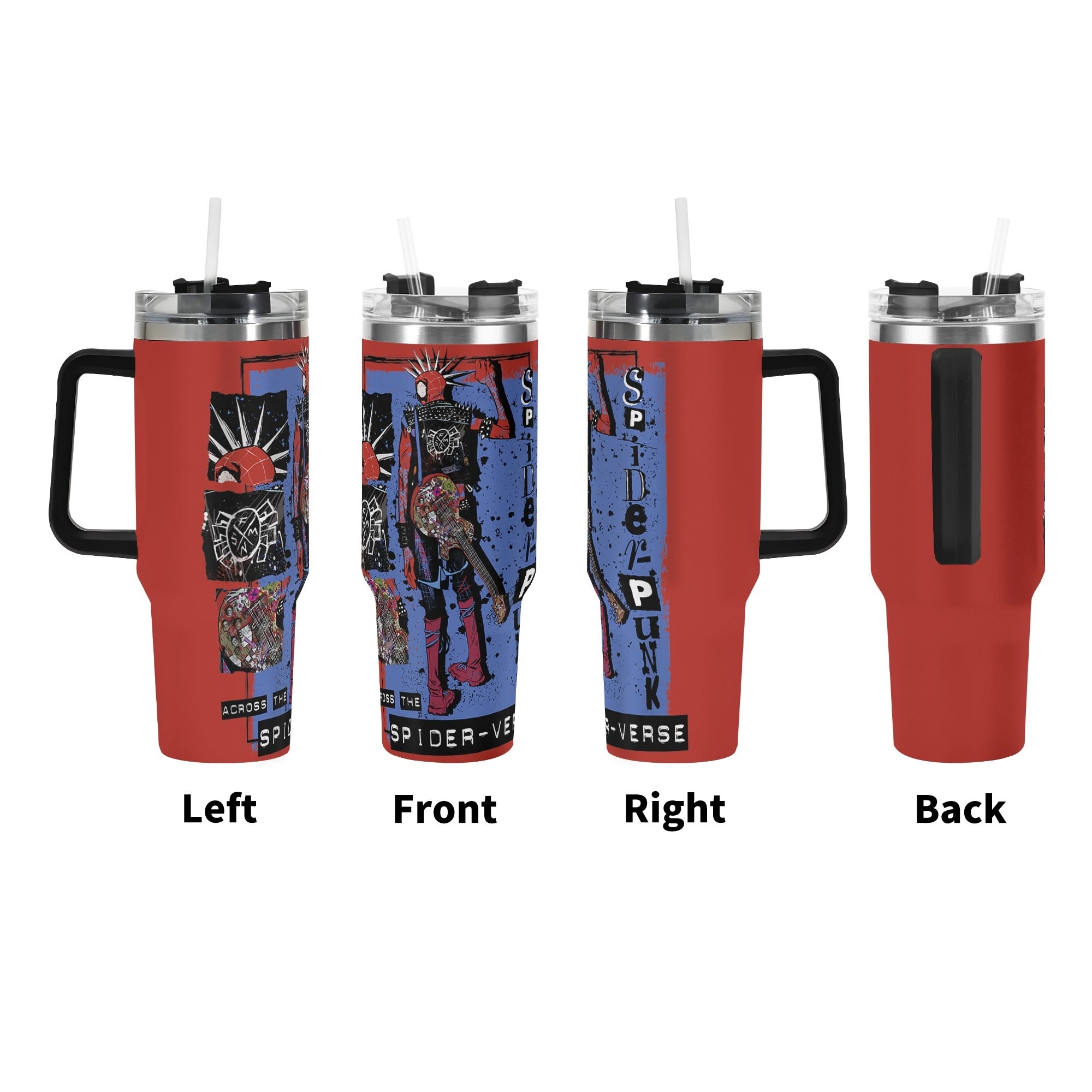 Spider Punk 40oz Stainless Steel Tumbler Gift With Black Handle and Straw