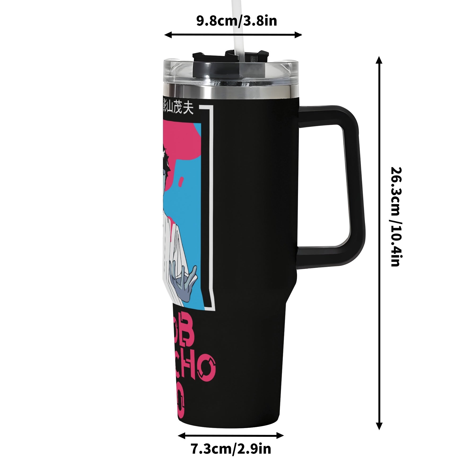 Mob Psycho 100 40oz Stainless Steel Tumbler Gift With Black Handle and Straw