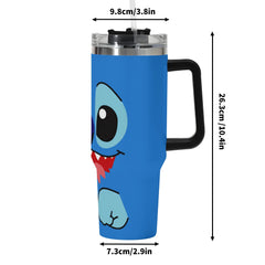 Stitch 40oz Stainless Steel Tumbler Gift With Black Handle and Straw