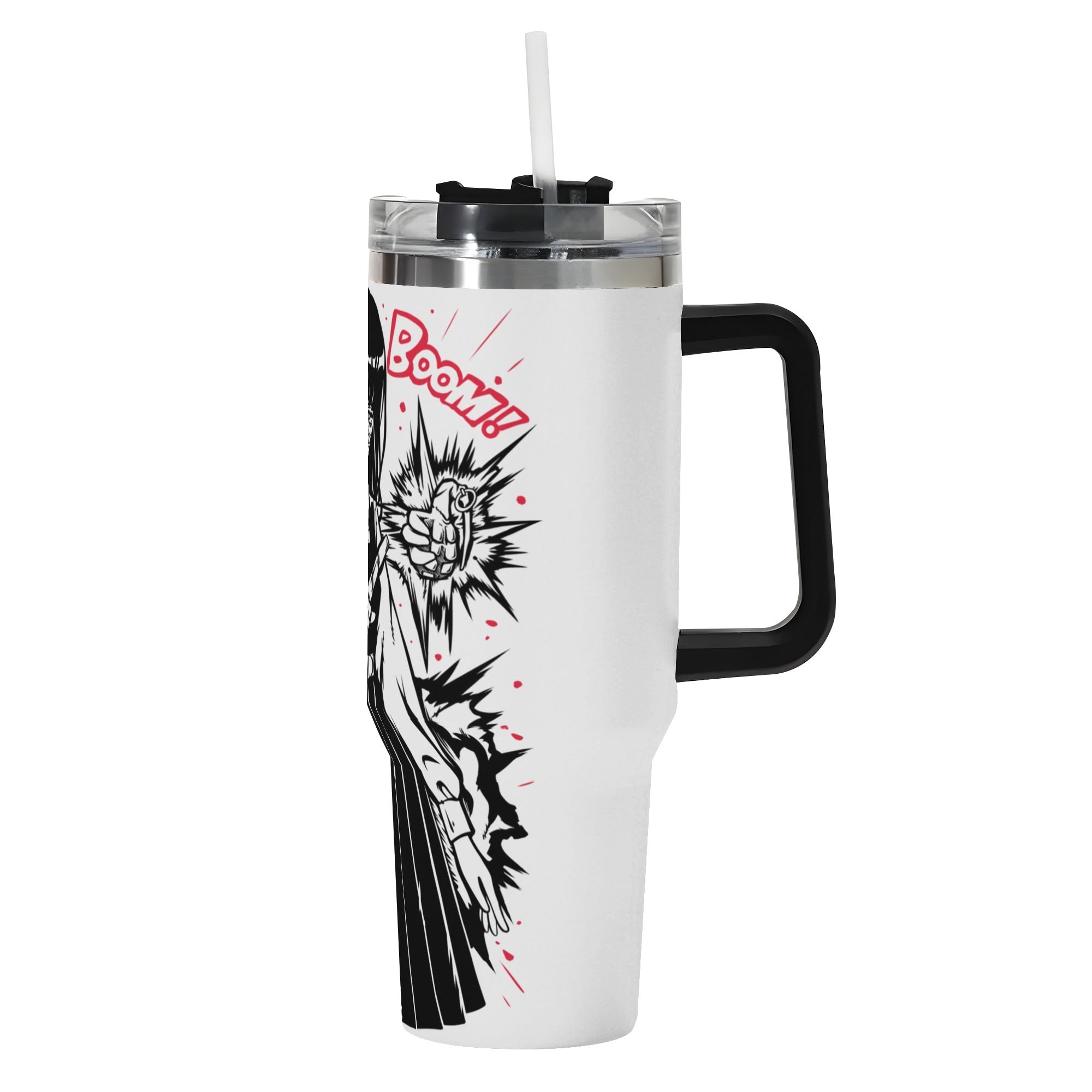 Asa Chainsaw Man 40oz Stainless Steel Tumbler Gift With Black Handle and Straw