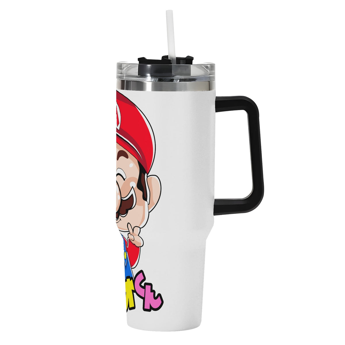 Mario 40oz Stainless Steel Tumbler Gift With Black Handle and Straw