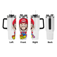 Mario 40oz Stainless Steel Tumbler Gift With Black Handle and Straw