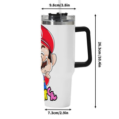 Mario 40oz Stainless Steel Tumbler Gift With Black Handle and Straw