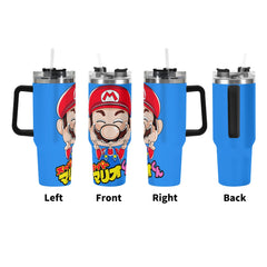 Mario 40oz Stainless Steel Tumbler Gift With Black Handle and Straw