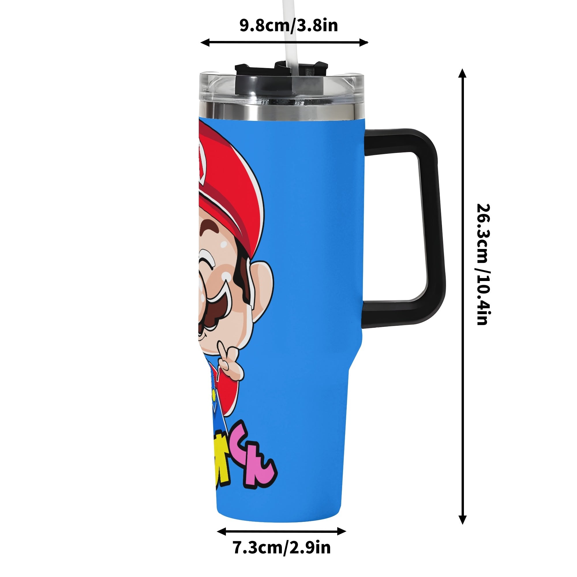 Mario 40oz Stainless Steel Tumbler Gift With Black Handle and Straw