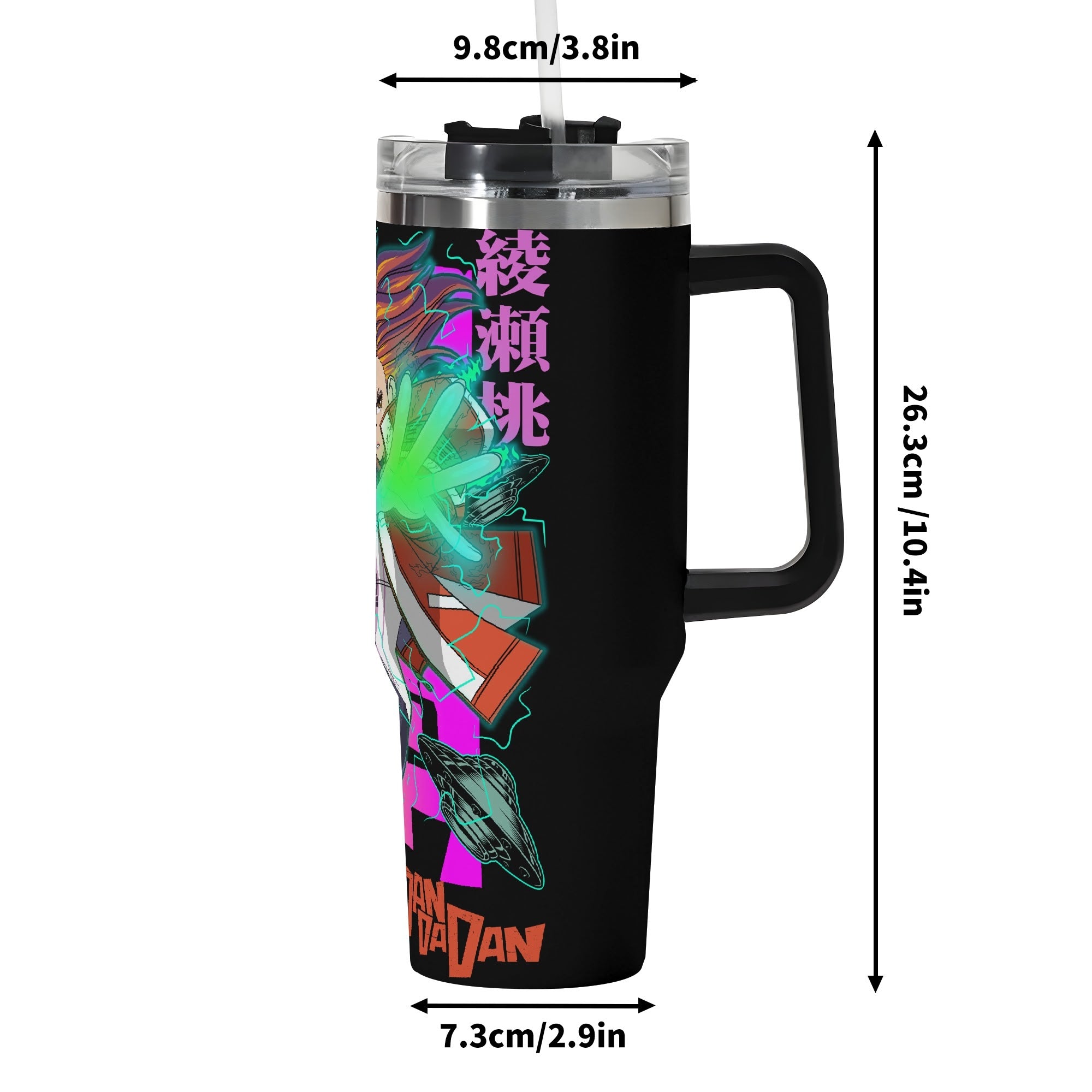 Dandadan Personalized 40oz Stainless Steel Tumbler Gift With Black Handle and Straw