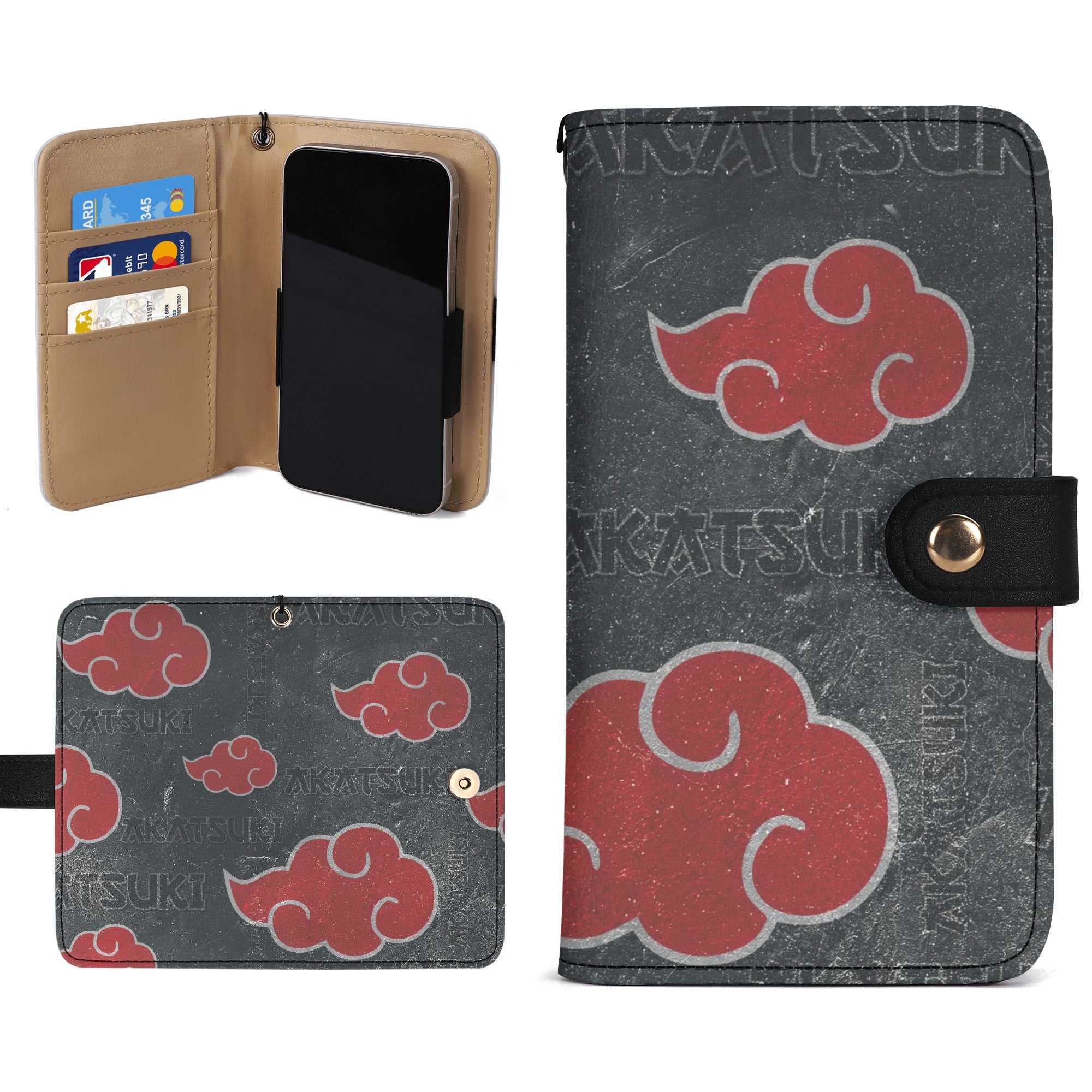 Akatsuki Brown Phone Flip Case PU Leather Cover for Most Mobile Phone Models