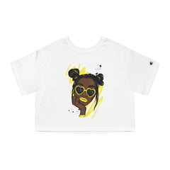 Black and Yellow Champion Women's Heritage Cropped T-Shirt - IGZ Clothing 