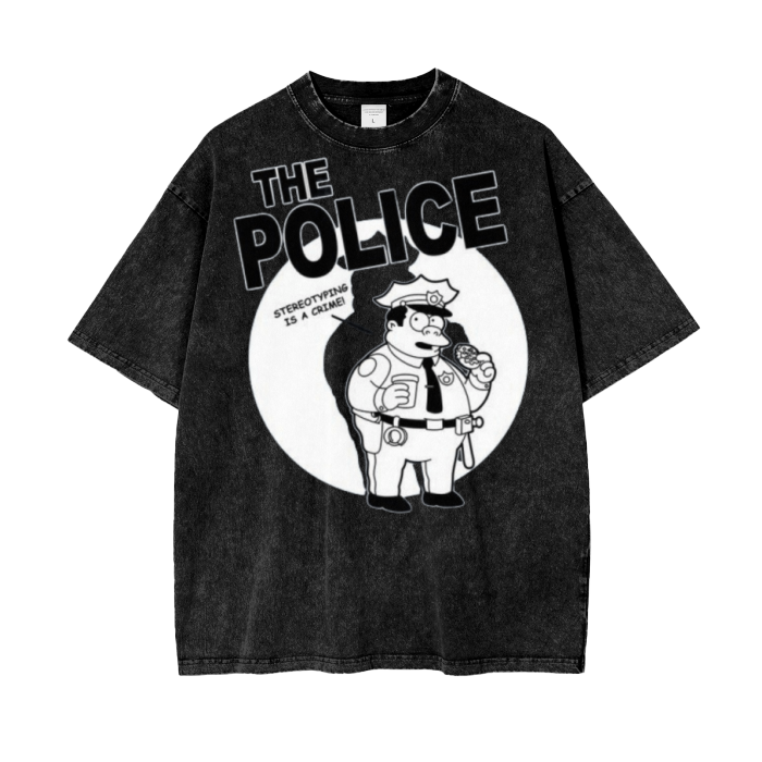 Chief Wiggum The Simpsons Acid Wash Oversize T-Shirt - 