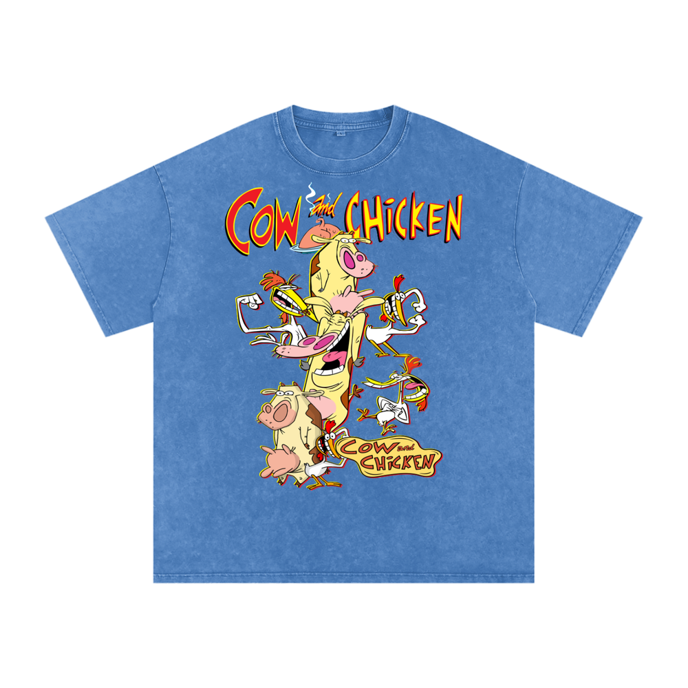 Cow and Chicken Acid Wash Oversize T-Shirt