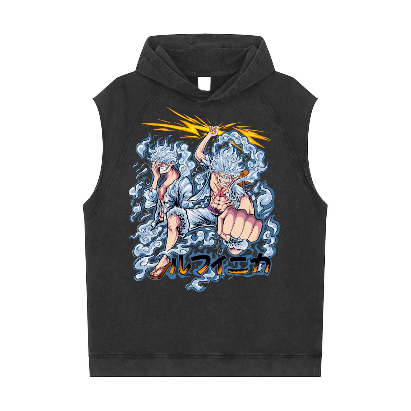 Luffy Gear 5 One Piece Snow Washed Sleeveless Hoodie