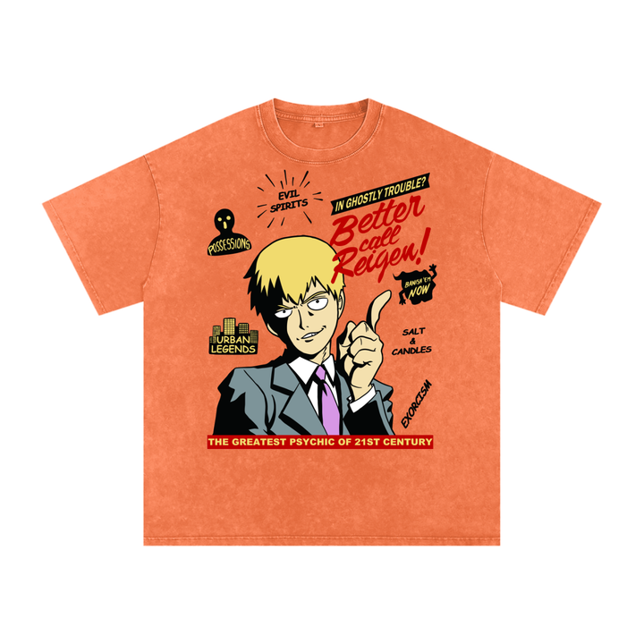 Reigen mob psycho 100 Acid Wash Oversize T-Shirt