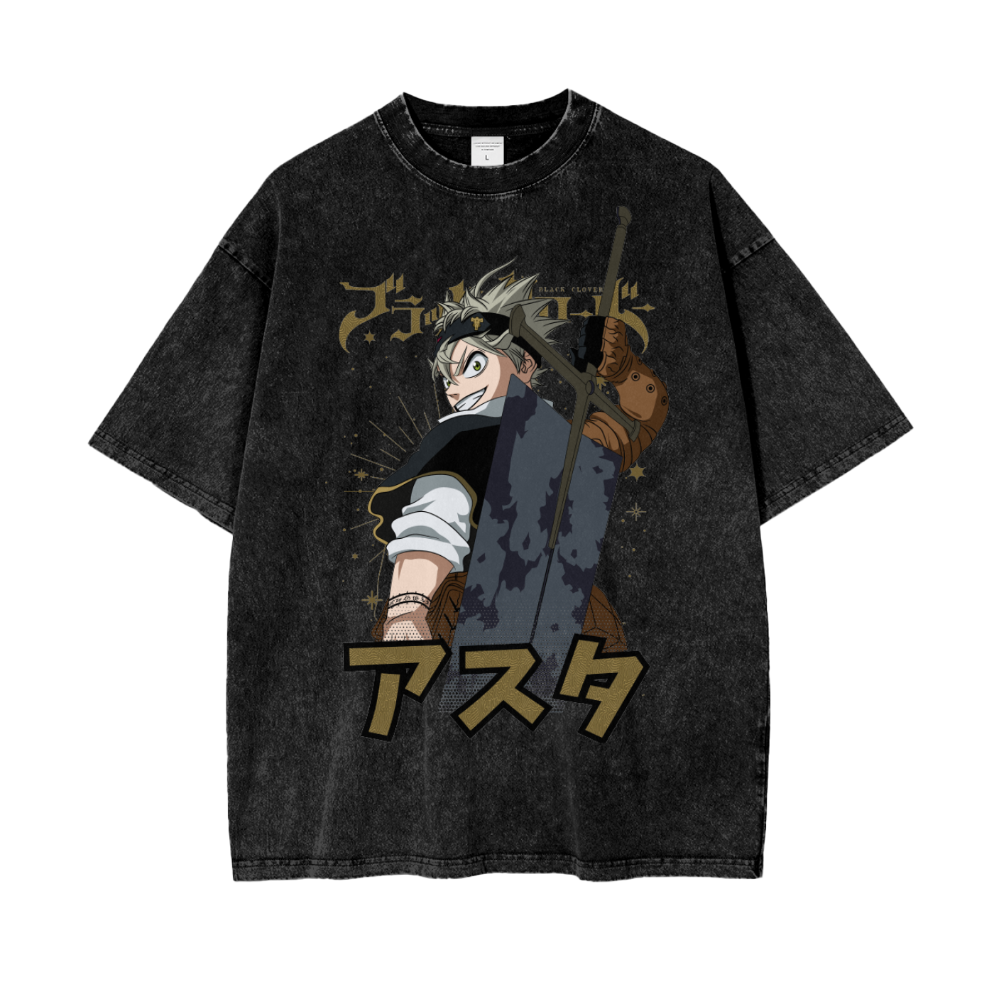 Asta Black Clover Oversize Snow Washed T-Shirt