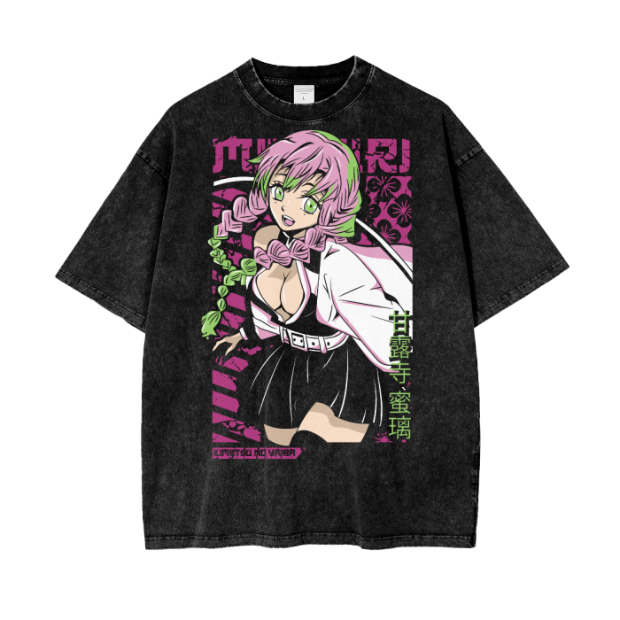 Mitsuri Demon Slayer Acid Wash Oversize T-Shirt - 