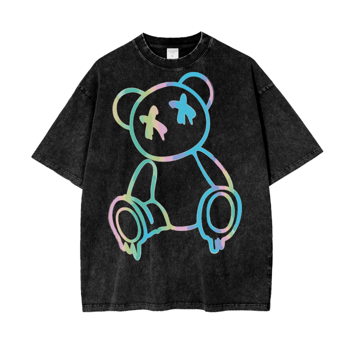 Rainbow bear Acid Wash Oversize T-Shirt ODMPOD