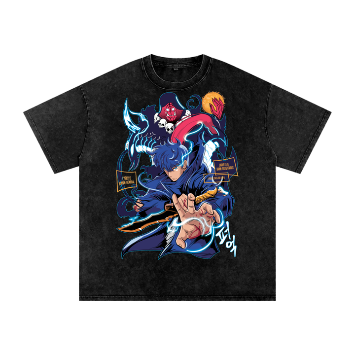 Jin Woo Solo Leveling Acid Wash Oversize T-Shirt