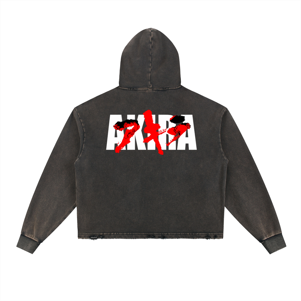 Akira Vintage Washed Frayed-Hem Hoodie