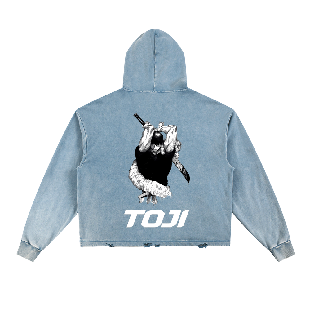 Toji Jujitsu Kaisen Vintage Washed Frayed-Hem Hoodie