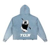 Toji Jujitsu Kaisen Vintage Washed Frayed-Hem Hoodie