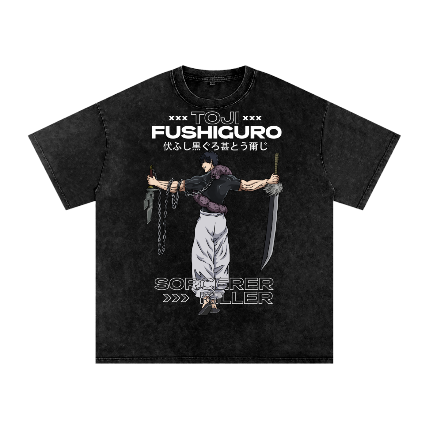 Toji Jujitsu Kaisen Acid Wash Oversize T-Shirt