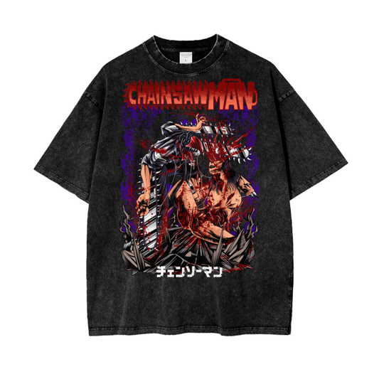 Denji Chainsaw Man Acid Wash Oversize T-Shirt